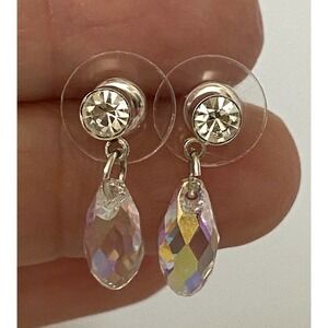 Earrings Dangles Faceted Crystals Clear AB 3/4”